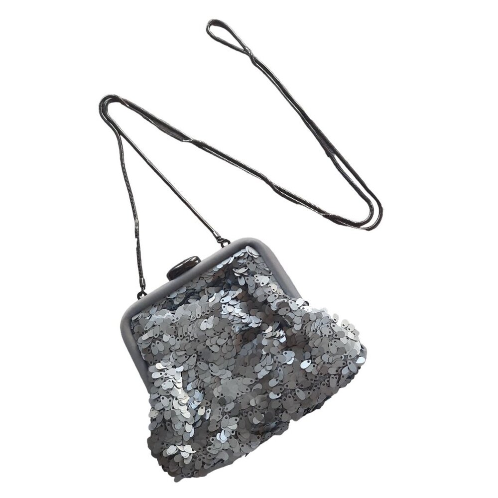 Banana Republic Sequined Evening Silver Grey Clutch